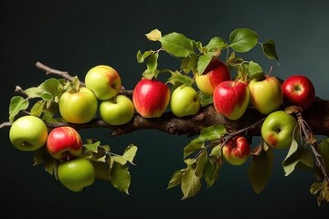 apple tree branch with a mix of ripe and unripe apples