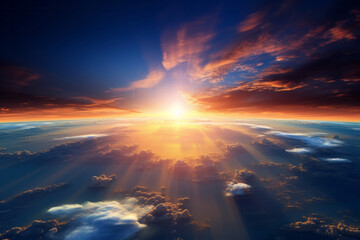 Fototapeta na wymiar Radiant Sunrise Illuminating Earth's Orbit