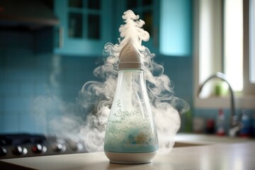 steam rising from a sterilized baby bottle