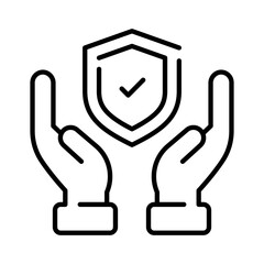 Protection shield with check mark in hands, trendy icon of insurance editable design
