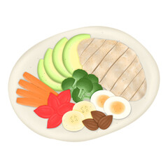 salad, salad with boiled eggs boiled chicken breast and vegetables, healthy food, diet food, Salad Serenity: A Medley of Healthful Tastes, Greens & Goodness: Cultivating Wellness One Salad at a Time