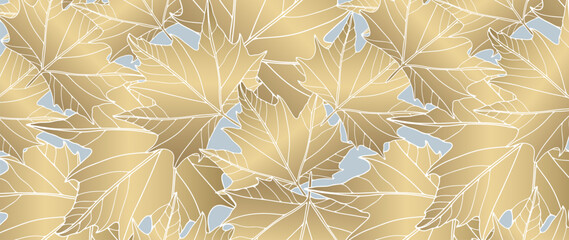 Botanical luxury background with golden maple leaves. Background for decor, wallpaper, postcards, business cards and presentations.