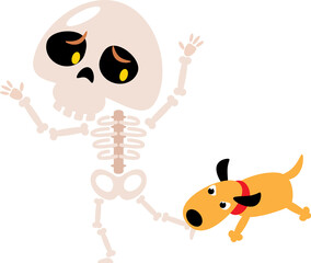 Skeleton ghost . Cute halloween cartoon character . Flat design . PNG .