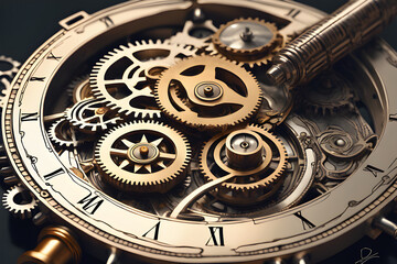 Fototapeta na wymiar Design a clockwork, spring inside clock, Generative AI