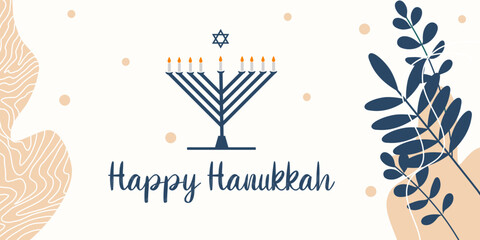 Happy Hanukkah, Chag Hanukkah Sameah, greeting card with menorah. Colorful candles. Vector illustration. Let the light shine every day of your life.