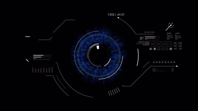 5 sec Appear HUD Eye. PNG Alpha.Eye Seamless digital technological HUD UI template. Robotics concept. Human, robot eye. Sci Fi futuristic animation. AI
