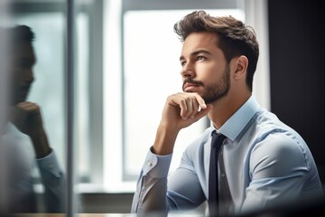 shot of a young businessman looking thoughtful while working in an office