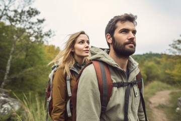 portrait of a young couple enjoying nature while out on a hike