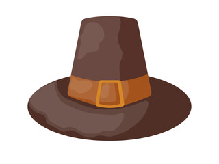 Thanksgiving pilgrim hat icon isolated on transparent and white background. Festive close-up element for design decoration. Vector illustration in flat cartoon style. Thanksgiving headdress. - obrazy, fototapety, plakaty