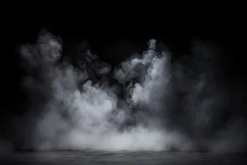 Fototapete Rauch Product Showcase. Classic charm on black background. Abstract white smoke texture on  vintage backdrop