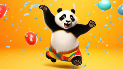 Cool cheerful cartoon style panda dancing salsa