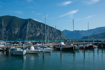 Fototapeta na wymiar lake iseo villages on the shores of lake lovere iseo and monte isola