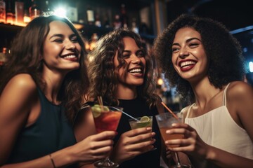 cropped shot of a group of friends having cocktails while out at a nightclub - Powered by Adobe