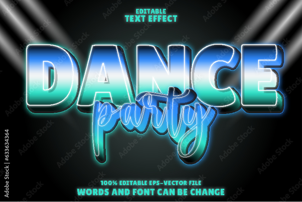 Wall mural dance party editable text effect emboss neon style