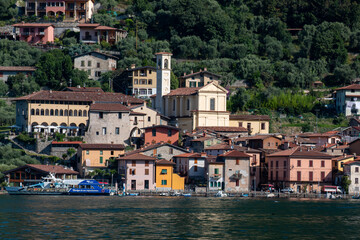 Naklejka premium lake iseo villages on the shores of lake lovere iseo and monte isola