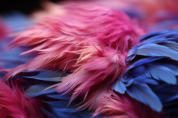 close view of the colored bird feathers, wallpaper background