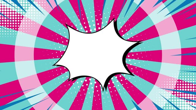 Animated blue ray retro comic background for dynamic speech bubble template.