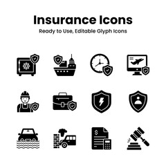 Get your hold on this visually appealing insurance icons set, security, protection, assurance and safety vectors, premium design
