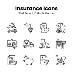 Get your hold on this eye catching insurance icons set, modern design style, easy to use and download,