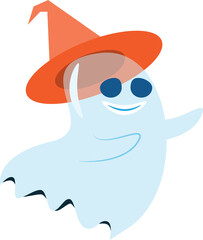 Soul ghost . Cute halloween cartoon character . Flat design . PNG .
