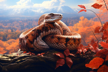 Snakes with nature background style with autum