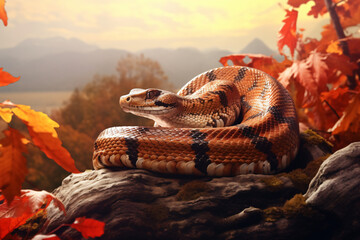 Snakes with nature background style with autum