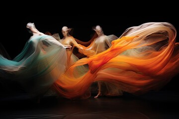 a contemporary dancers, very long exposure, very strong motion blur, abstract shot, low speed, dark background