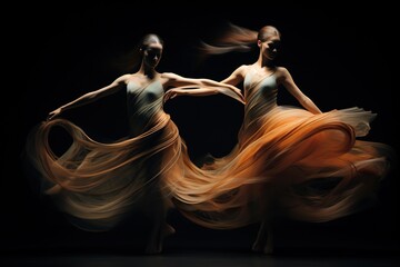 a contemporary dancers, very long exposure, very strong motion blur, abstract shot, low speed, dark background