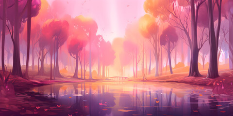 Forest background illustration with pastel colors
