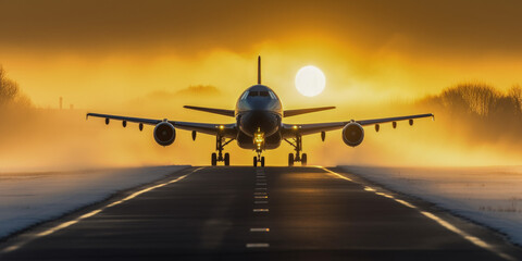 Naklejka premium The airplane landing - Generative AI