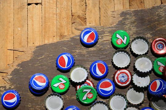Pepsi Cola, 7UP, and Almaza Beer caps
