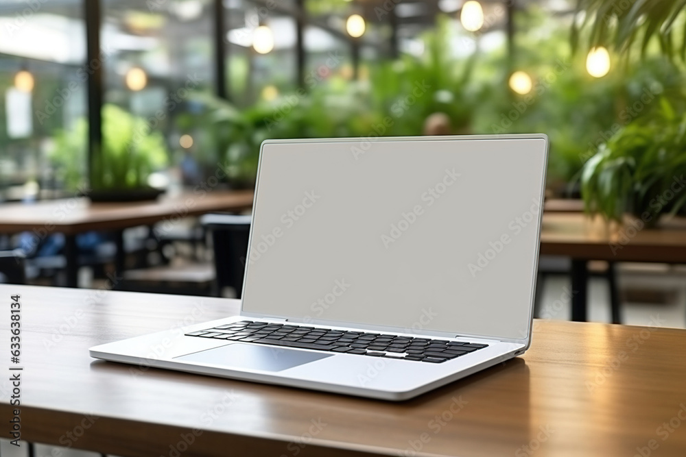 Wall mural laptop pc mock up template design on office workplace desk, white mockup empty blank computer screen