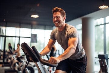 Cycling for wellbeing: Young man smashing cardio goals with exercise bike