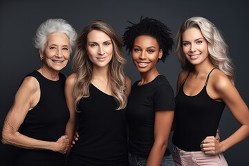 Female models of different ages celebrate their natural body