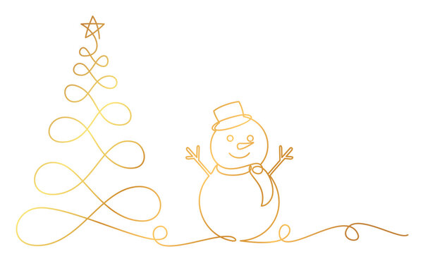 snowman with a christmas tree. line art style christmas element vector eps 10
