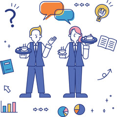 飲食店に従事する男女のセット（全身）