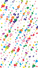 Falling bright numbers. Math study concept with flying digits.