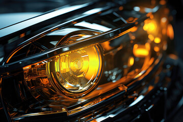 Modern car headlight detail close up