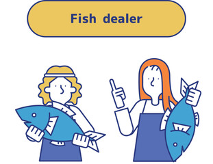 魚業に従事する男女のセット（上半身）