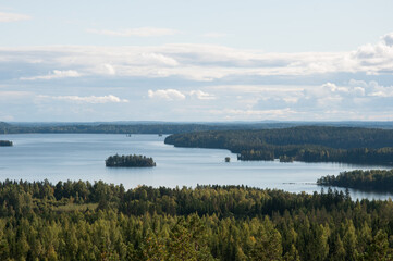 View of lake and woodlands from a hill in Kangasala, Finland