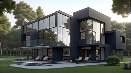 Modern society private black townhouses. Residential architecture exterior 