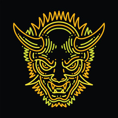 Premium Monoline Colorful Devil Mask Vector Graphic Design illustration Vintage style Emblem Symbol and Icon