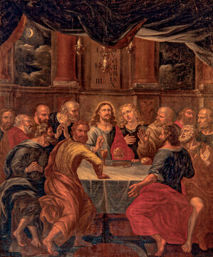 altarpiece depicting the eucharist with Jesus and the twelv diciples