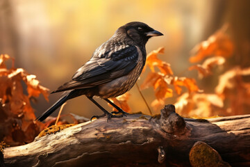 Crow with nature background style with autum