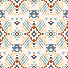 Ethnic seamless pattern. Aztec geometric background. Hand drawn navajo fabric. Modern abstract wallpaper. Vector illustration.