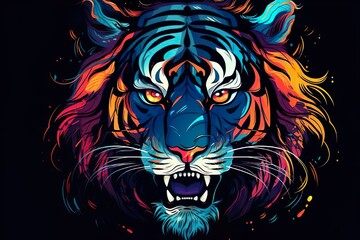 Portrait of an colorful tiger illustration design made with generative ai technology