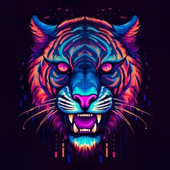 Obraz premium Portrait of an colorful tiger illustration design made with generative ai technology