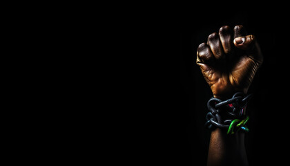 Powerful Fist With Colors And Chains Symbolizing Equality And Depicting Black Peoples Struggle For Equal Rights - Generative AI