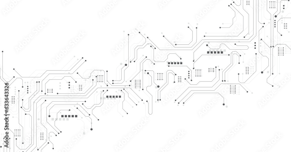Poster Black circuit diagram on white background. High-tech circuit board connection system.Vector abstract technology on white background.