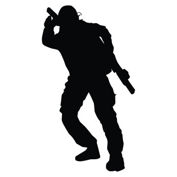 silhouette of a soldier holding a gun. vector image